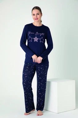Kadın Viskon Bisiklet Yaka Önü Baskılı Uzun Kol Pijama Takım Confeo C840-900