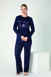 Kadın Viskon Bisiklet Yaka Önü Baskılı Uzun Kol Pijama Takım Confeo C840-900