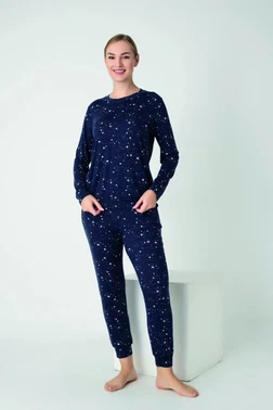 Kadın Viskon Bisiklet Yaka Uzun Kol Pijama Takım Confeo C840-902