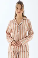 Kadın Viskon Çizgili Uzun Kollu Gömlek ve Pantolon Pijama Takımı Anıl 11498 Koyu Ten farklı açı