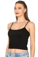 Kadın Viskon Kaşkorse Esnek Rahat Ayarlanabilir İp Askılı Crop Atlet Büstiyer Özkan 27434 Siyah görsel 12