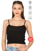Kadın Viskon Kaşkorse Esnek Rahat Ayarlanabilir İp Askılı Crop Atlet Büstiyer Özkan 27434 Siyah görsel 10
