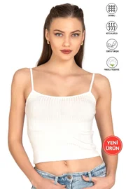 Kadın Viskon Kaşkorse Esnek Rahat Ayarlanabilir İp Askılı Crop Atlet Büstiyer Özkan 27434