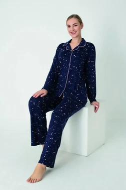 Kadın Viskon Önü Düğmeli Uzun Kol Pijama Takım Confeo C840-901