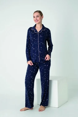 Kadın Viskon Önü Düğmeli Uzun Kol Pijama Takım Confeo C840-901 - Alternatif Görünüm