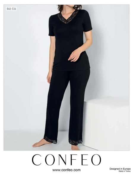 Kadın Viskon V Yaka Kısa Kol Pijama Confeo C840-536