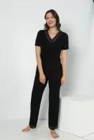 Kadın Viskon V Yaka Kısa Kol Pijama Confeo C840-536 Siyah görsel 4