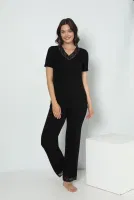 Kadın Viskon V Yaka Kısa Kol Pijama Confeo C840-536 Siyah görsel 12