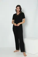 Kadın Viskon V Yaka Kısa Kol Pijama Confeo C840-536 Siyah görsel 13