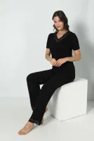 Kadın Viskon V Yaka Kısa Kol Pijama Confeo C840-536 Siyah görsel 14