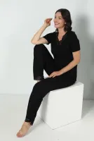 Kadın Viskon V Yaka Kısa Kol Pijama Confeo C840-536 Siyah görsel 17