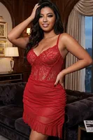 Kadın Dantelli Gecelik Sistina 9025 Kırmızı görsel 12