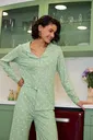 Kadın Yeşil Kalp Desenli Düğmeli Pamuklu Pijama Takımı Akbeniz 27953