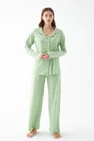 Kadın Yeşil Kalp Desenli Düğmeli Pamuklu Pijama Takımı Akbeniz 27953 Yeşil görsel 4