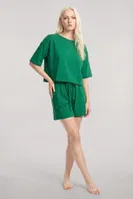 Kadın Yeşil Kısa Kollu Şortlu Pijama Takımı Akbeniz Y1300