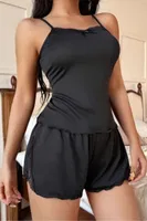 Kadın Yırtmaçlı Şortlu Pijama Takım Ruselin 5180 Siyah farklı açı