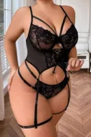 Kadın Büyük Beden Dantelli Siyah Jartiyer Takımı Real Passione J-89 Siyah görsel 4