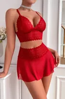 Kareli Desenli Kırmızı Kısa Etekli Fantazi Takım Feel Lady F218 Kırmızı