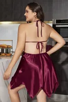 Kelebek Tasarımlı Sırt Dekolteli Saten Mini Elbise Pink Night 6720 Bordo detay görünüm