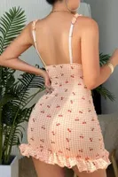 Kiraz Baskılı Pötikareli Fırfırlı Gecelik Bella Notte 31515 Turuncu görsel 4
