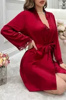 Kırmızı Askılı Saten 2li Gecelik Sabahlık Takımı Real Passione 3058 Kırmızı görsel 6