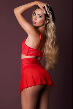 For Dreams Kırmızı Dantel Detaylı Etekli Sütyen Takım For Dreams 8636 - Alternatif Görünüm