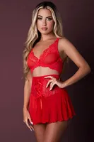 Kırmızı Dantel Detaylı Etekli Sütyen Takım For Dreams 8636 Kırmızı