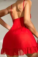 Kırmızı Dantel Detaylı İnce Askılı Kısa Fantezi Babydoll Feel Lady F226 Kırmızı detay görünüm