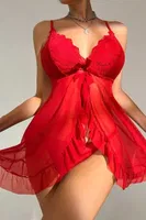 Kırmızı Dantel Detaylı İnce Askılı Kısa Fantezi Babydoll Feel Lady F226 Kırmızı farklı açı
