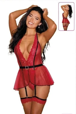 For Dreams Kırmızı Dantel Detaylı Jartiyer Babydoll For Dreams 8635