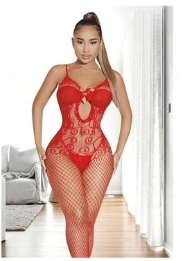 Kırmızı Dantelli Askılı Vücut Çorabı So Beautiful 2406