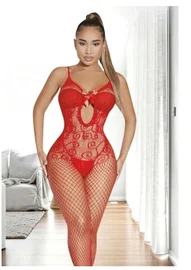Kırmızı Dantelli Askılı Vücut Çorabı So Beautiful 2406