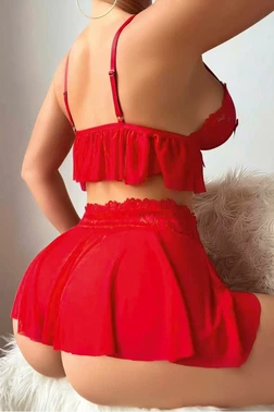 Kırmızı Dantelli Etekli Sütyen Takım Jesica Bella JB-00152 - Alternatif Görünüm