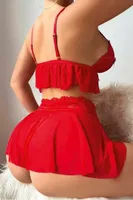Kırmızı Dantelli Etekli Sütyen Takım Jesica Bella JB-00152 Kırmızı detay görünüm