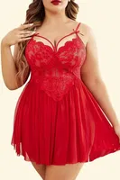 Kırmızı Dantteli Tül Bralet Seksi Büyük Beden Fantazi Gecelik Nathalie NTH03 Kırmızı farklı açı