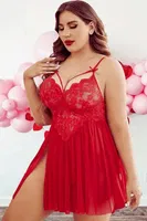 Kırmızı Dantteli Tül Bralet Seksi Büyük Beden Fantazi Gecelik Nathalie NTH03 Kırmızı görsel 5