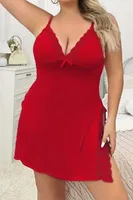 Kırmızı Derin Yırmaçlı Kısa Dantel Detaylı BÜyük Beden Gecelik Lily Bianca LB-281 Kırmızı