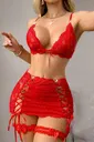 Kırmızı Eteği Örgülü Dantel Seksi Takım Real Passione 70028