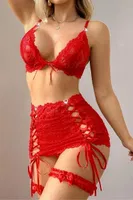 Kırmızı Eteği Örgülü Dantel Seksi Takım Real Passione 70028 Kırmızı görsel 5