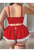 Kırmızı Fransız Dantel Büyük Beden Hizmetçi Kostüm İzabel B9502 Kırmızı detay görünüm