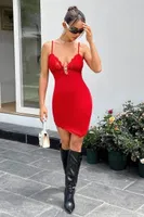 Kırmızı Göğsü Dantelli İp Askılı Fantezi Elbise Real Passione E1075 Kırmızı görsel 6