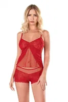 Kırmızı Jakarlı Babydoll Şort Takımı Ahu Primoda Kırmızı
