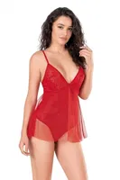 Kırmızı Jakarlı Bodysuit Gecelik Ahu Primoda 9139 Kırmızı