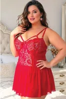 Kırmızı Kafes Askılı Dantelli Büyük Beden Fantezi Babydoll NightLight 3888 Kırmızı farklı açı
