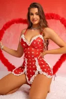 Kırmızı Kalp Baskılı Dantel Kenarlı Askılı Mini Gecelik Bella Notte 35549 Kırmızı farklı açı