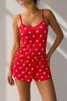 Kırmızı Kalp Desenli Askılı Şortlu Pijama Takımı Bella Notte 79049 Kırmızı farklı açı