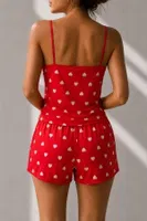 Kırmızı Kalp Desenli Askılı Şortlu Pijama Takımı Bella Notte 79049 Kırmızı detay görünüm