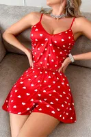 Kırmızı Kalpli İp Askılı Yazlık Şort Pijama Takım Real Passione S-41 Kırmızı görsel 5