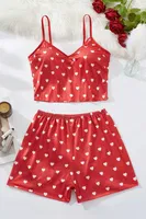 Kırmızı Kalpli İp Askılı Yazlık Şort Pijama Takım Real Passione S-41 Kırmızı görsel 6