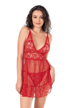 Ahu Lingerie Kırmızı Kısa Tül Gecelik Ahu Primoda 4122 - Alternatif Görünüm